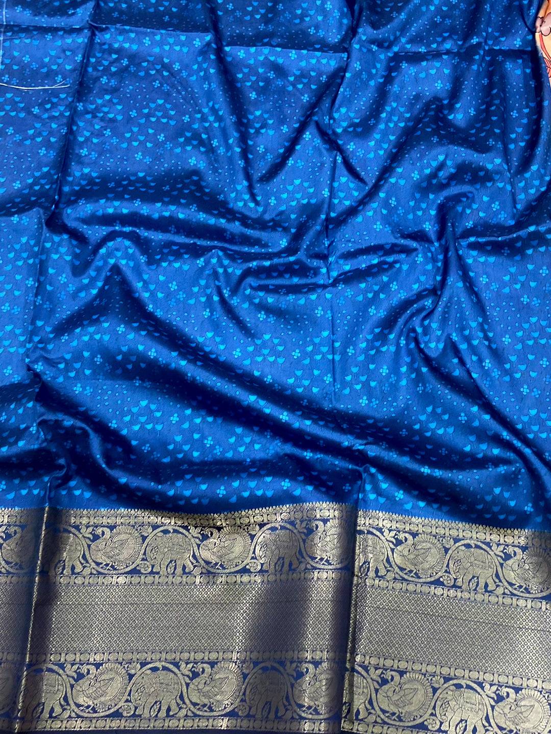 Beige Floral Printed Banarasi Saree