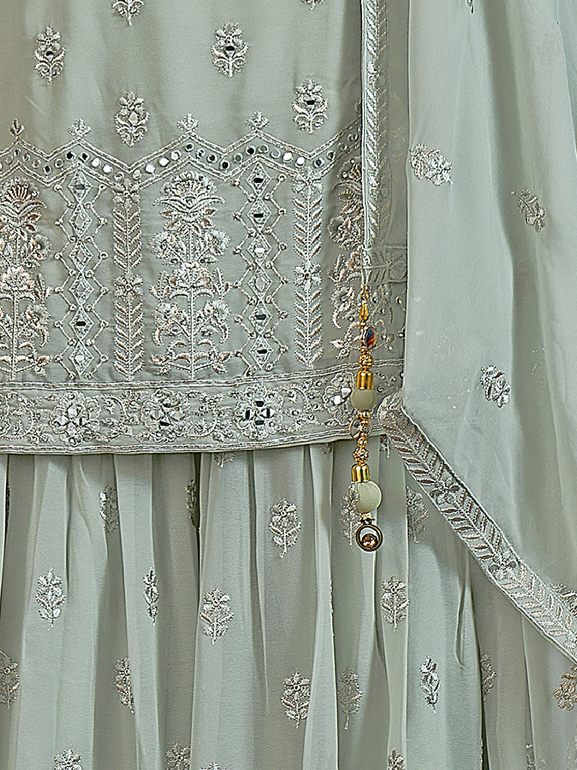 Classic Embroidered Green Georgette Stitched Kurta Set