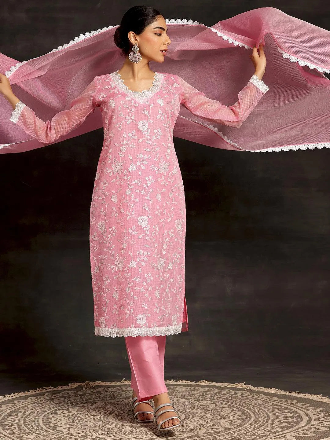 Libas Pink Embroidered Cotton Pakistani Suit
