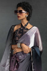 Lavender Solid With Stone Work Satin Silk Ombre Ready To Wear Saree