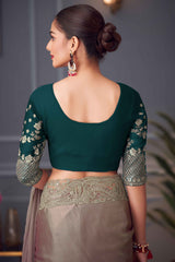 Grey Partywear Chiffon Saree with Ornate Border Detailing