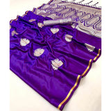 Violet Satin Saree Featuring Intricate Handloom Weaving