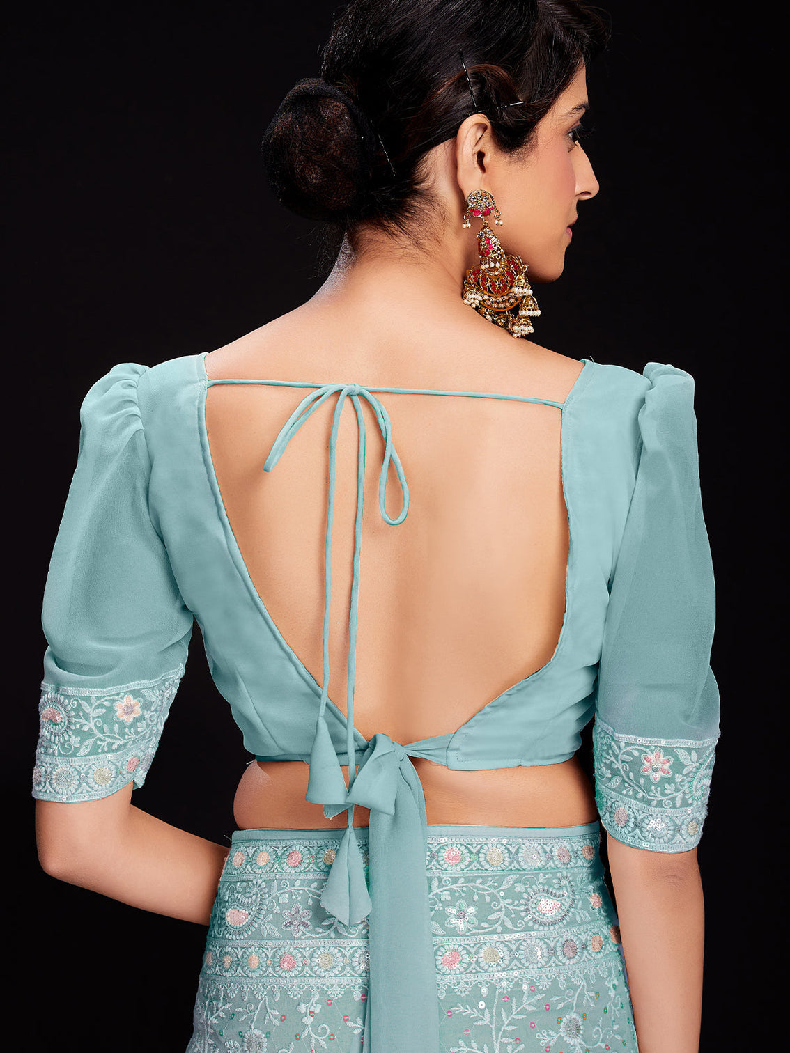 Blue Georgette Embroidered Saree With Unstitched Blouse