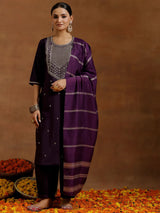 Gerua Purple Yoke Design Silk Blend Straight Suit With Dupatta