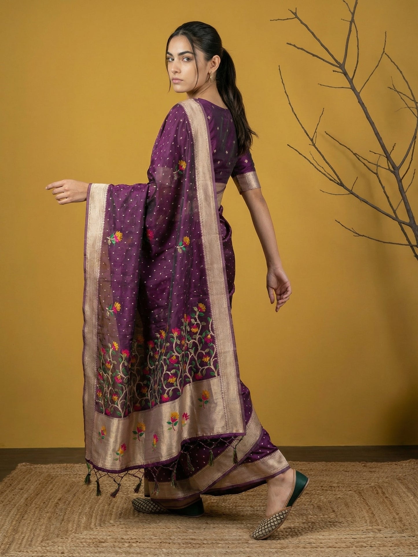 Soft Organza Meenakari Woven Saree with Jamdani Zari Pallu and Brocade Blouse Festive Wedding Party Wear Saree