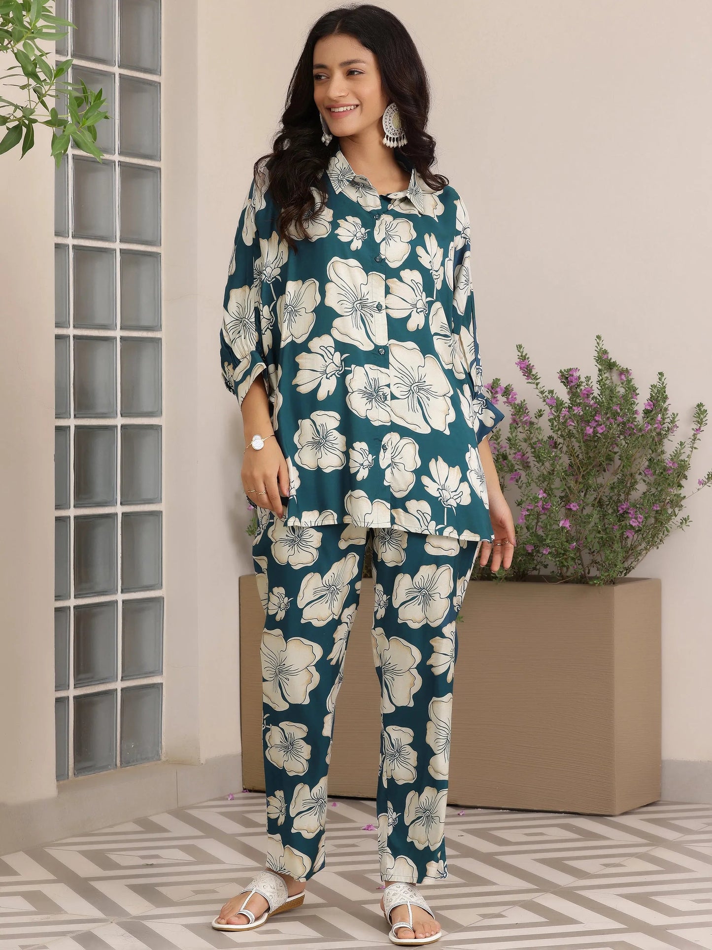 Gerua Blue Printed Silk Blend Co-Ords