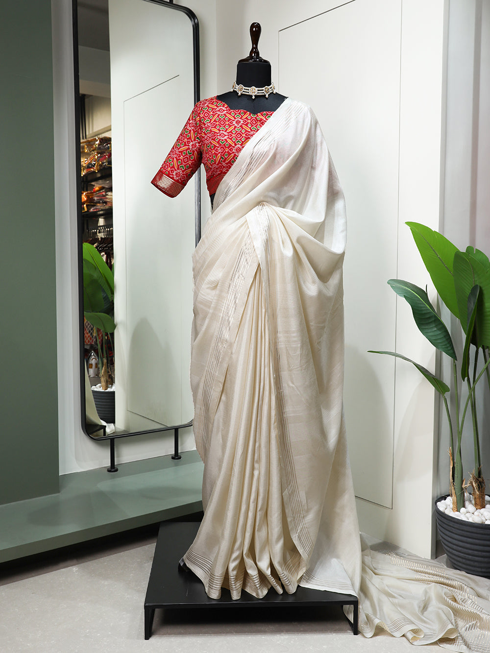 White Color Plain Manipuri Tussar Indian Wedding Saree