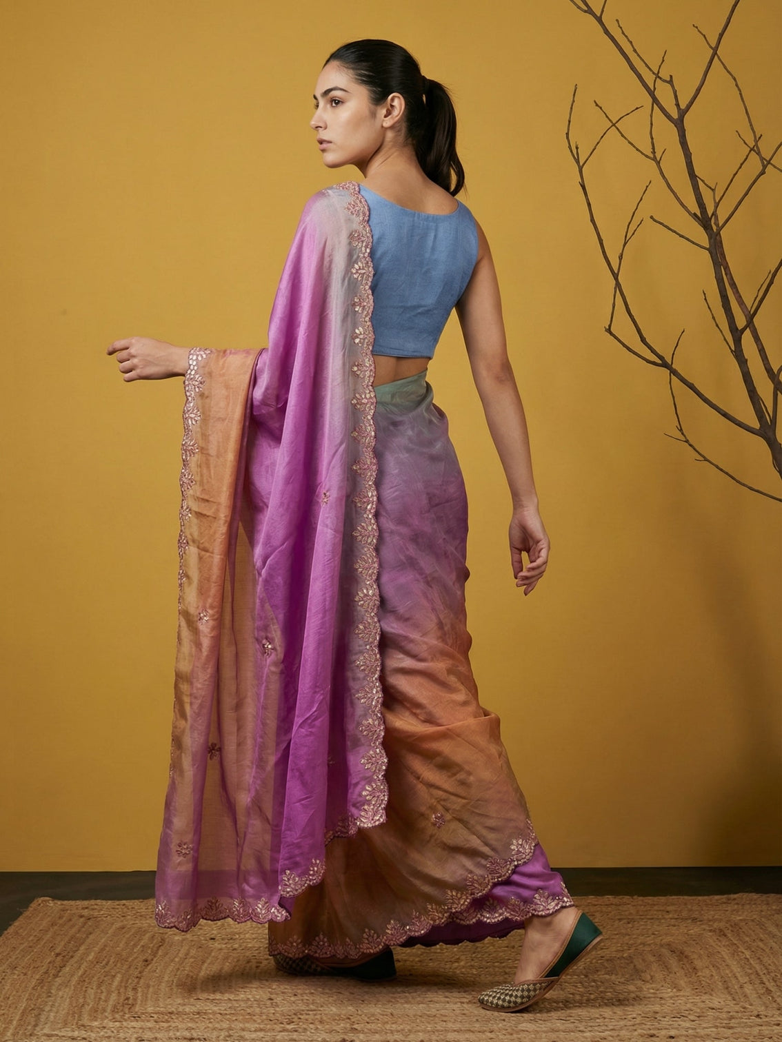 Designer fendy satin saree with gotapatti work cutwork border