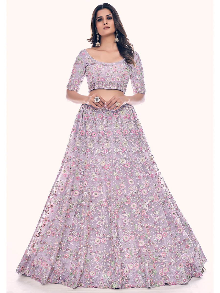 Lilac Soft Net Embroidered Designer Lehenga Choli