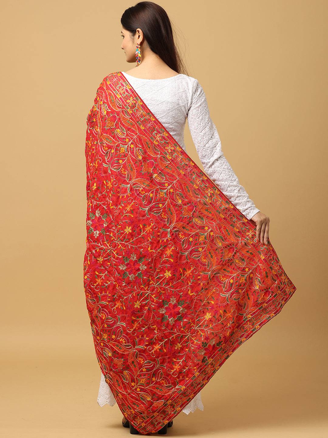 Red Traditional Floral Pashmina Dupatta