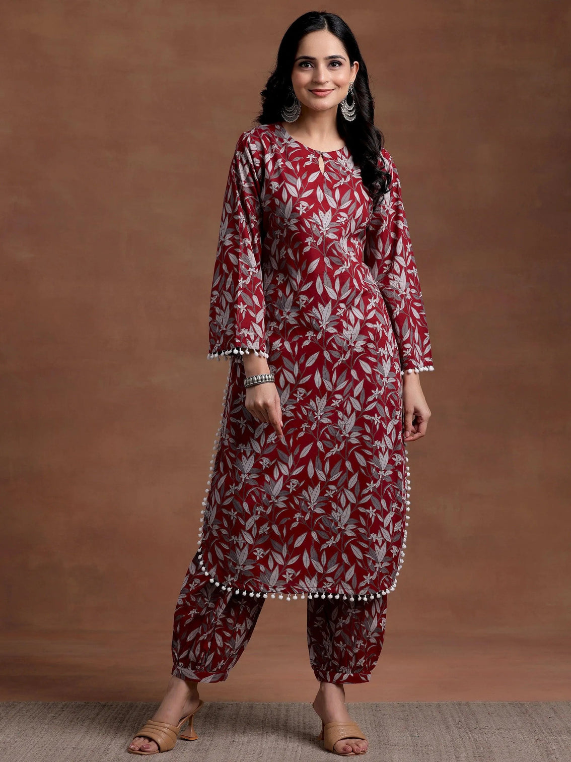Mameraa Rust Printed Cotton Pathani Kurta Set