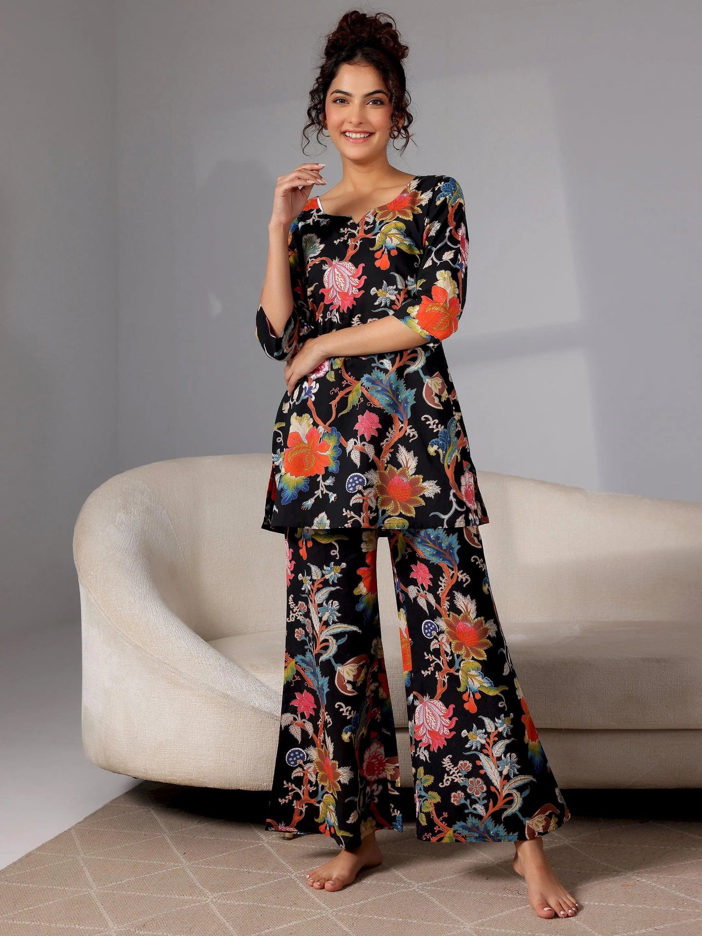 Libas Black Printed Cotton Night Suits