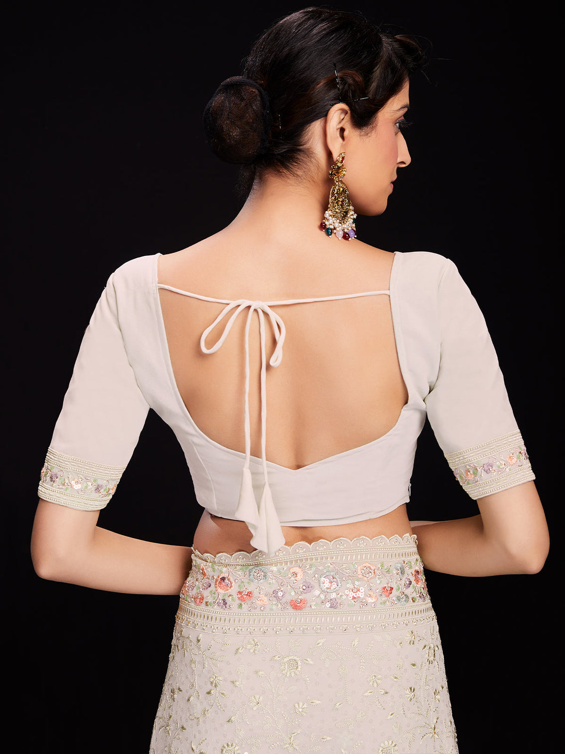 White Georgette Embroidered Saree With Unstitched Blouse