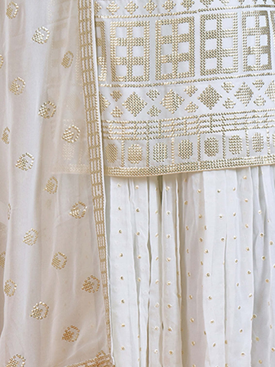 Classic White Embroidered Georgette Partywear Stitched Kurta Set