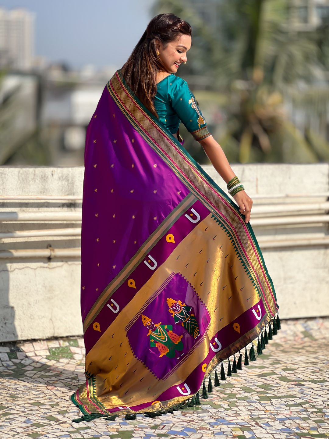 Top Trending Vitthala Contrast Paithani Saree Rakhumai Soft Silk Traditional Design