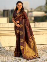 Coffee Brown Soft Silk Traditional Zari Woven Saree