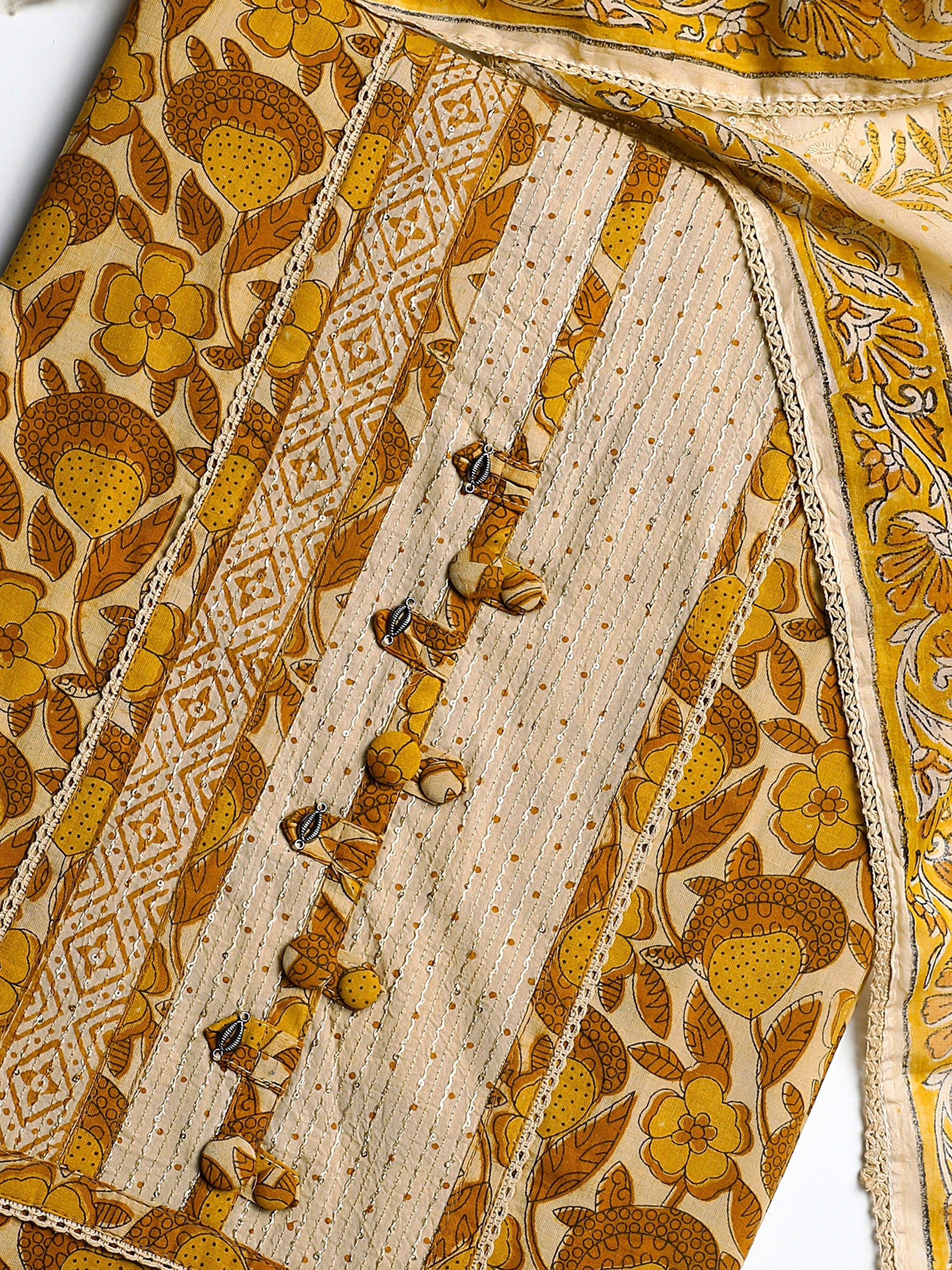 Libas Yellow Floral Printed Cotton Dress Material With Dupatta