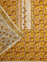 Libas Yellow Floral Printed Cotton Dress Material With Dupatta