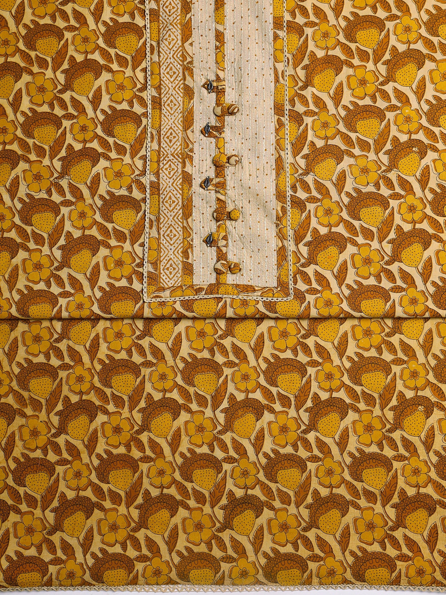 Libas Yellow Floral Printed Cotton Dress Material With Dupatta