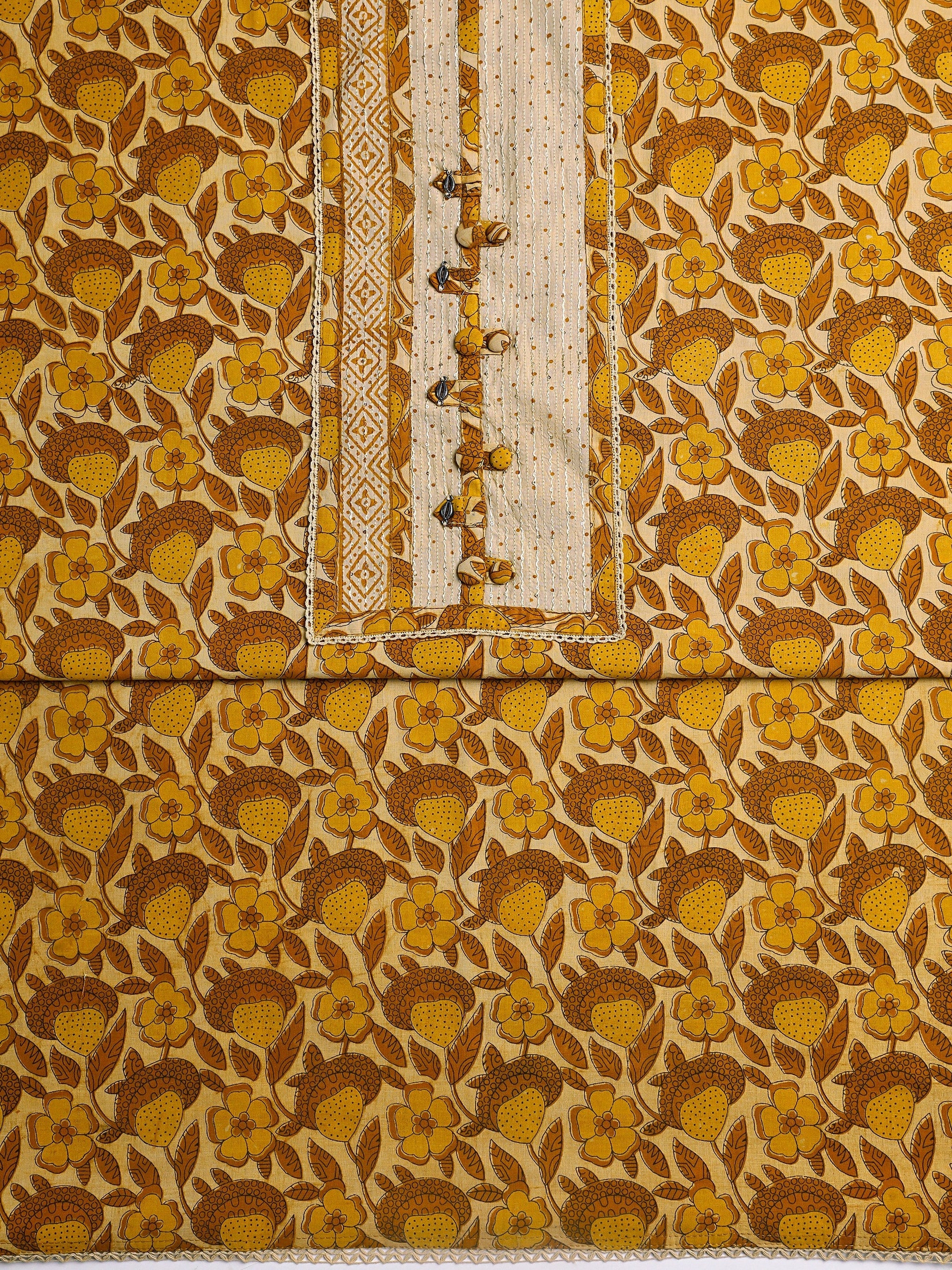 Libas Yellow Floral Printed Cotton Dress Material With Dupatta