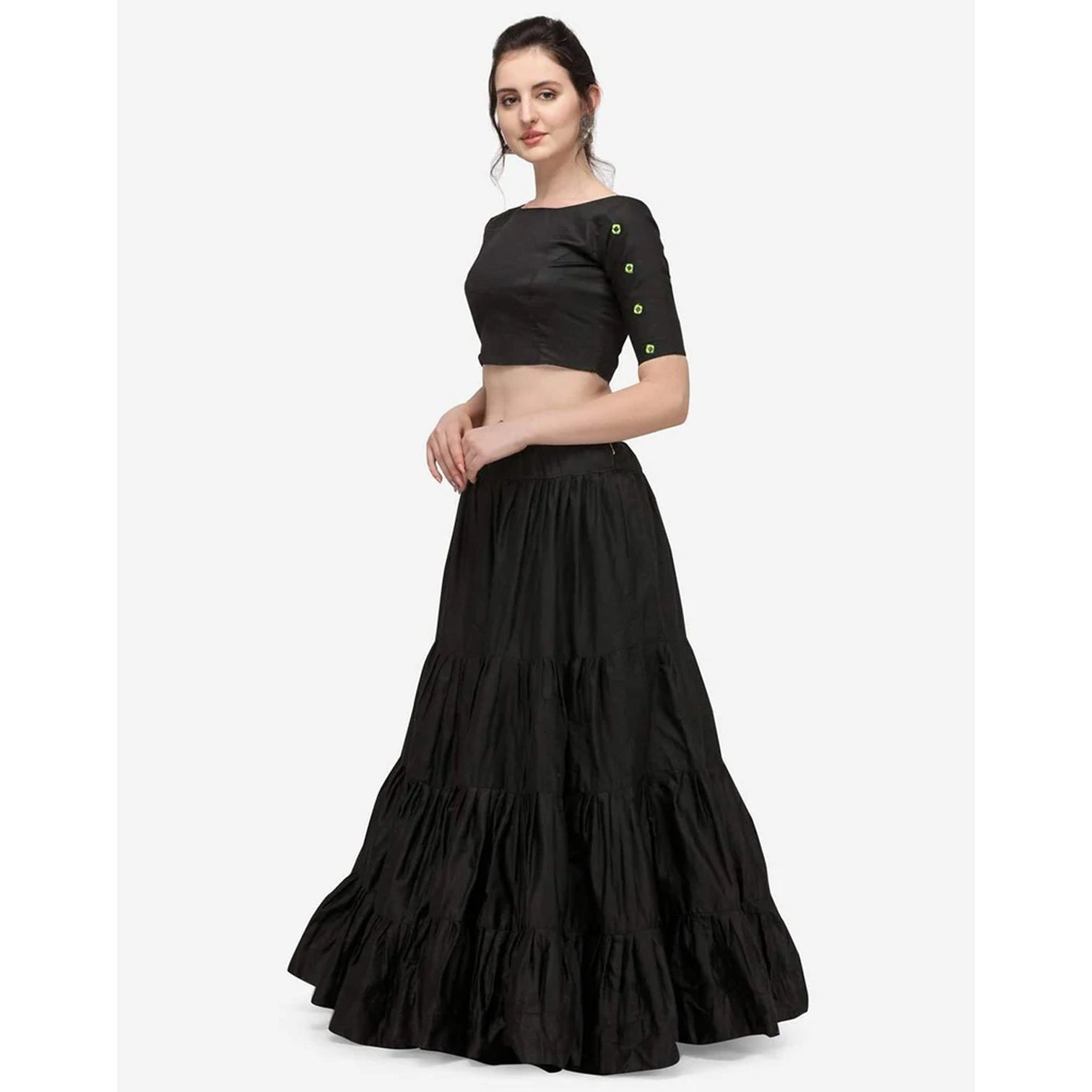 Black Color Cotton Lehenga with Real Mirror Work