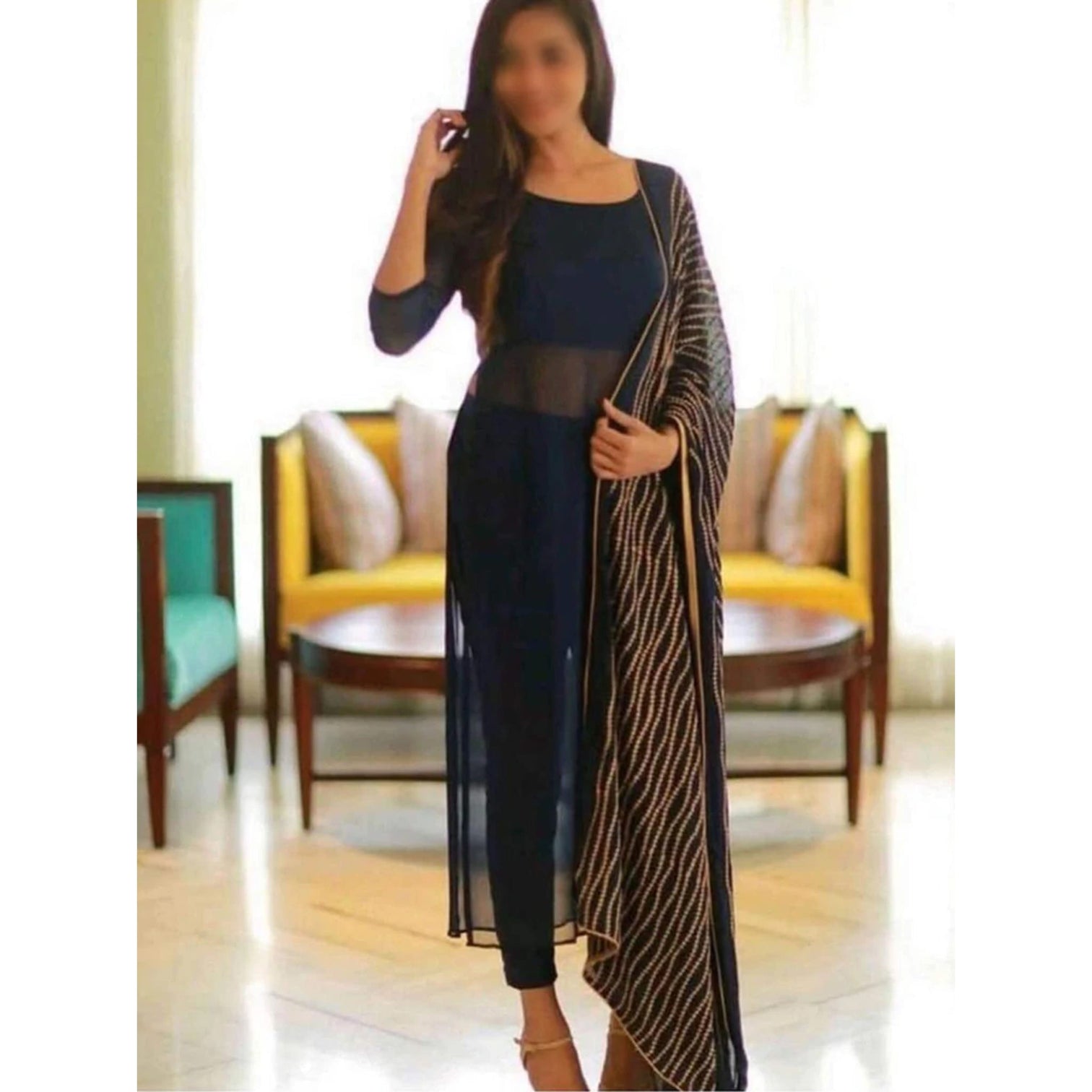 Black Color Georgette Salwar Suit with Heavy Embroidery Work Dupatta