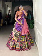 Blush pink lilac kalamkari dola silk lehenga set a graceful symphony of heritage elegance mameraa
