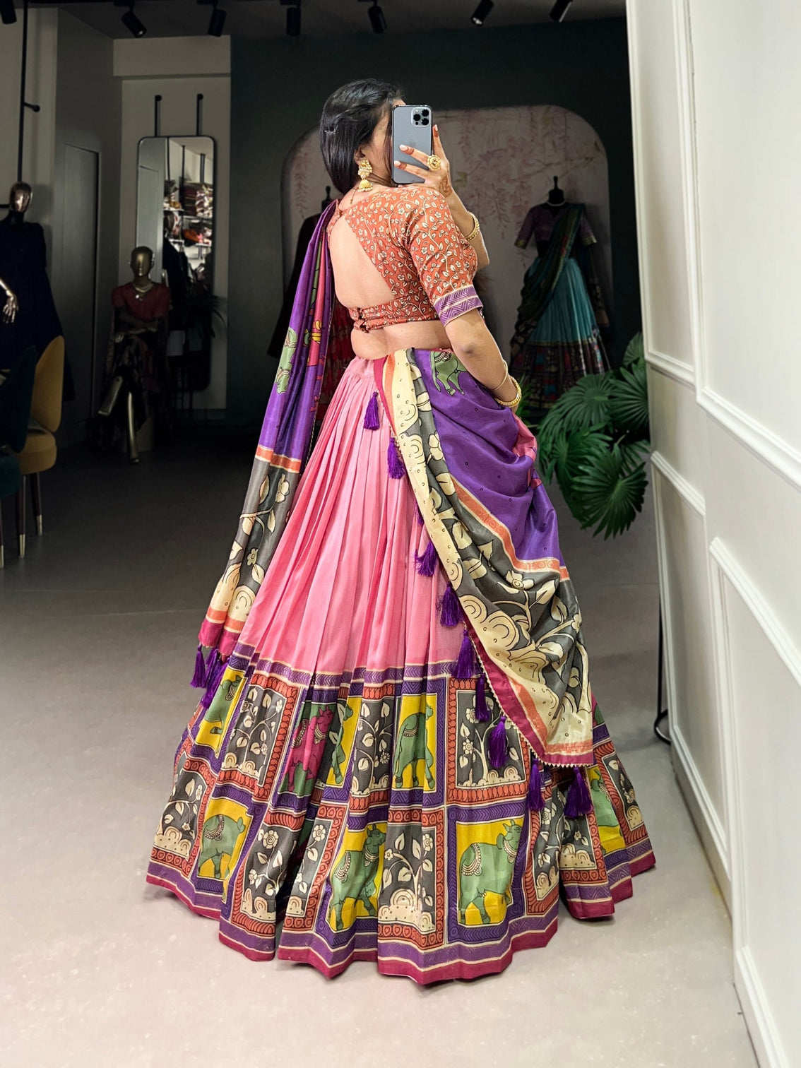 Blush pink lilac kalamkari dola silk lehenga set a graceful symphony of heritage elegance