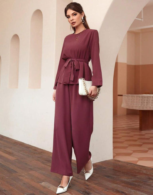 Maroon ester Plain Co-ord Set