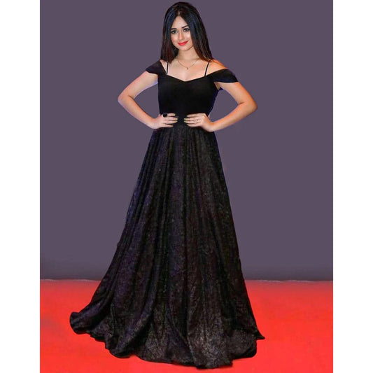 Black Color Velvet Gown with Heavy Sequence and Embroidery