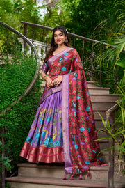 Crimson rouge royal violet kalamkari dola silk lehenga set a masterpiece of tradition elegance mameraa