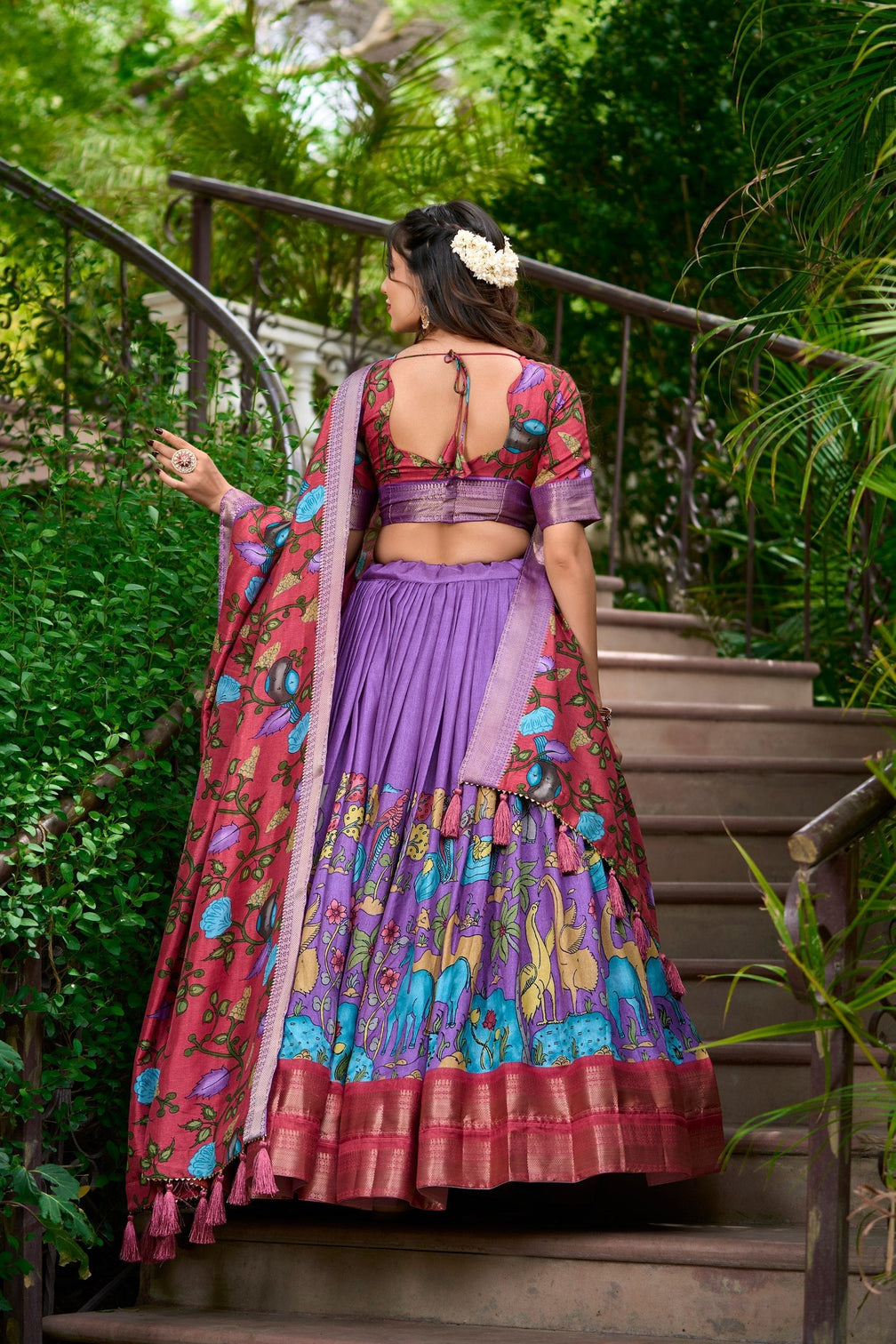 Crimson rouge royal violet kalamkari dola silk lehenga set a masterpiece of tradition elegance