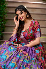 Crimson rouge royal violet kalamkari dola silk lehenga set a masterpiece of tradition elegance