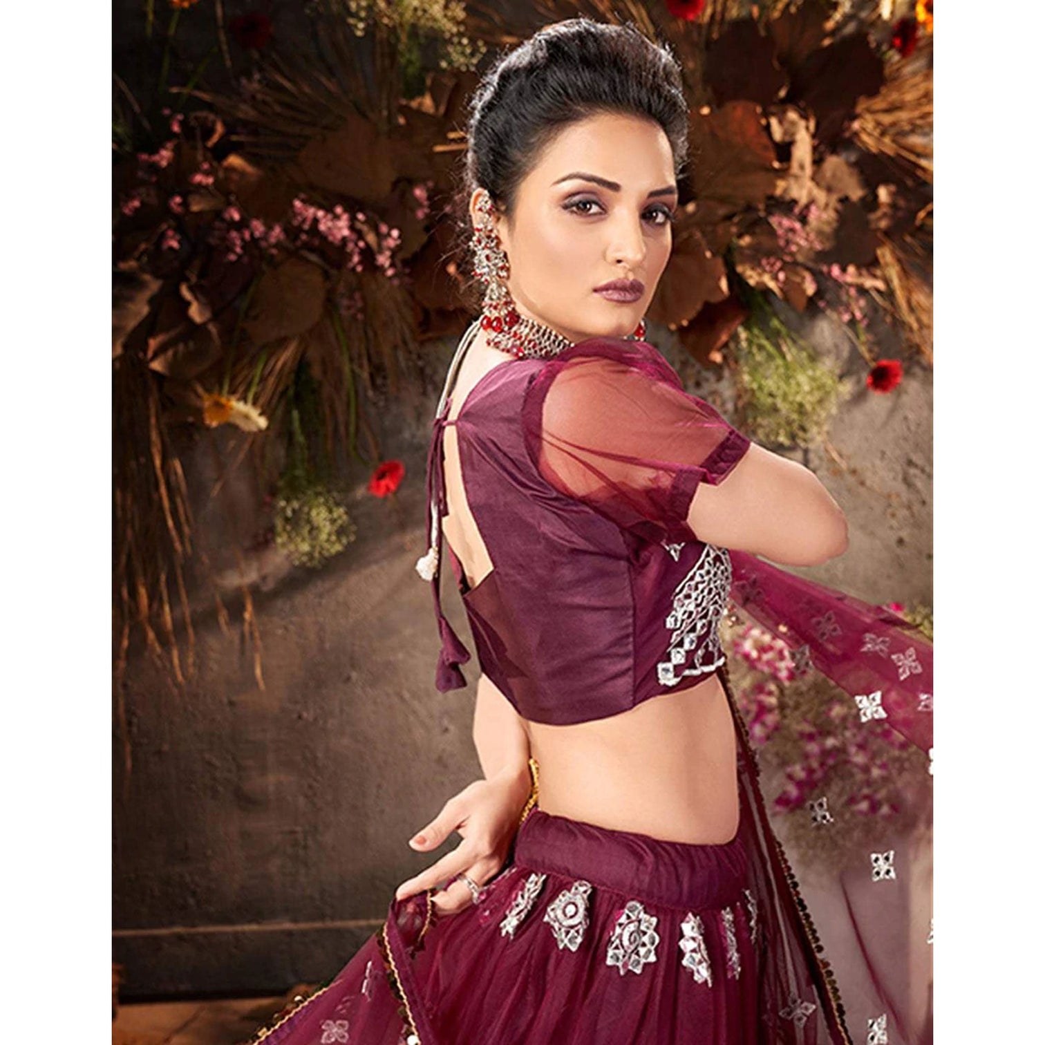 Velvet Maroon Gota Embroidery, Foil and Zari Lehenga choli