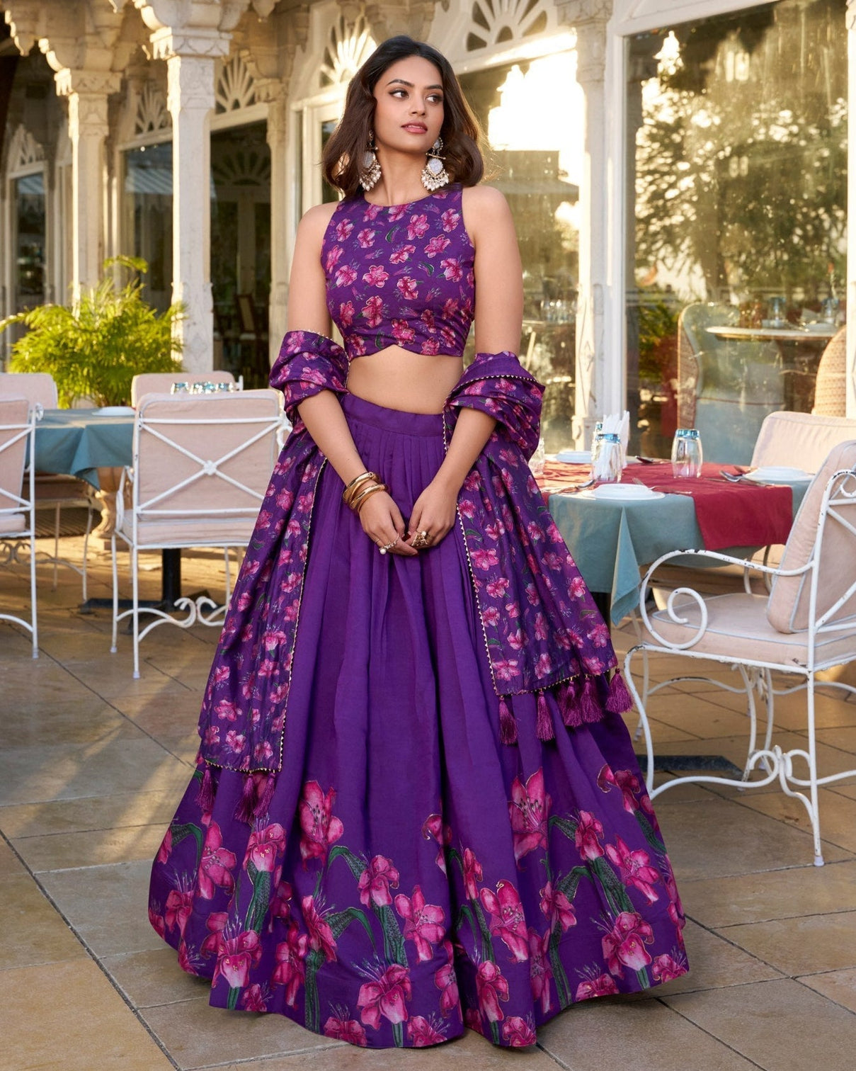 Royal plum blossom tussar silk lehenga set a floral symphony of elegance grace