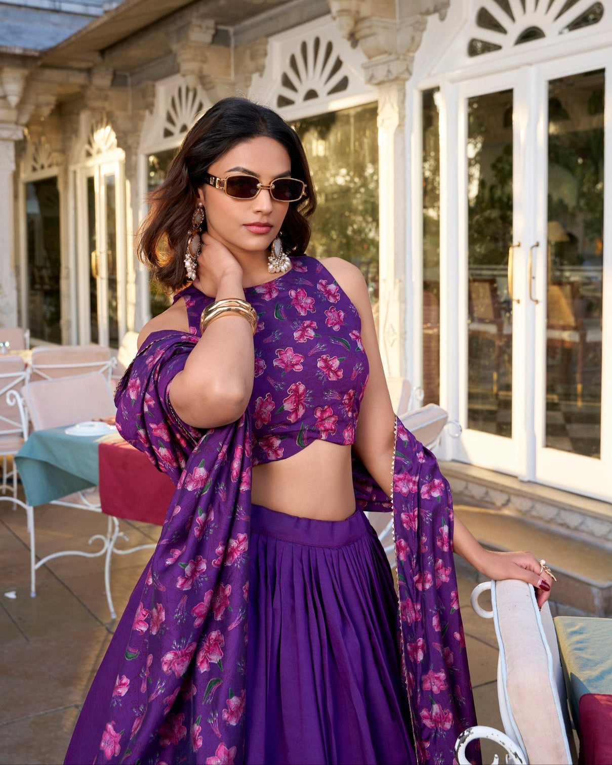 Royal plum blossom tussar silk lehenga set a floral symphony of elegance grace
