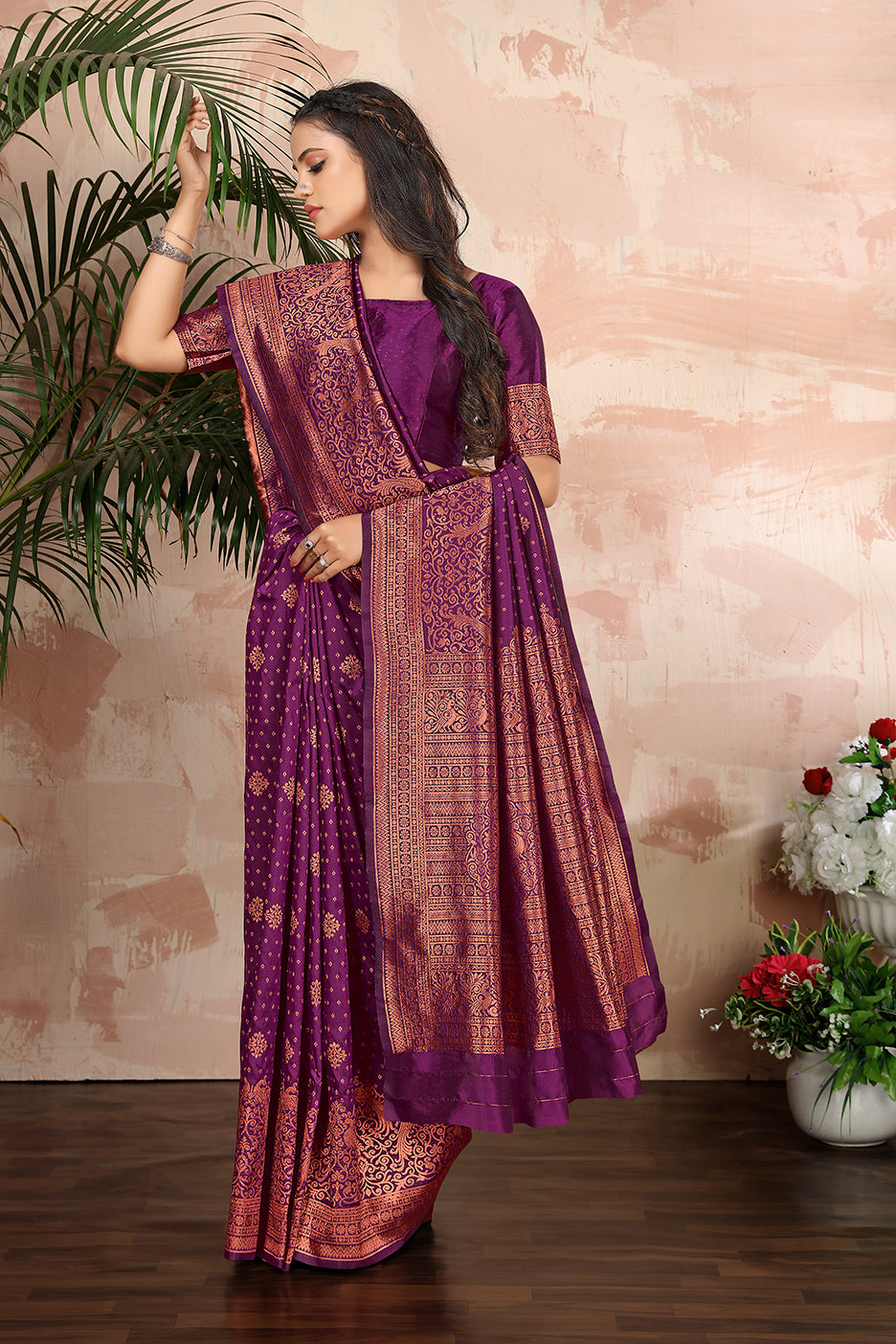 Purple woven banarasi silk traditional saree