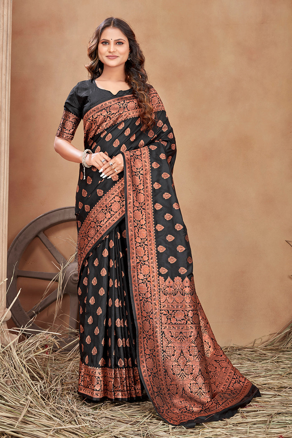 Black woven banarasi silk traditional saree