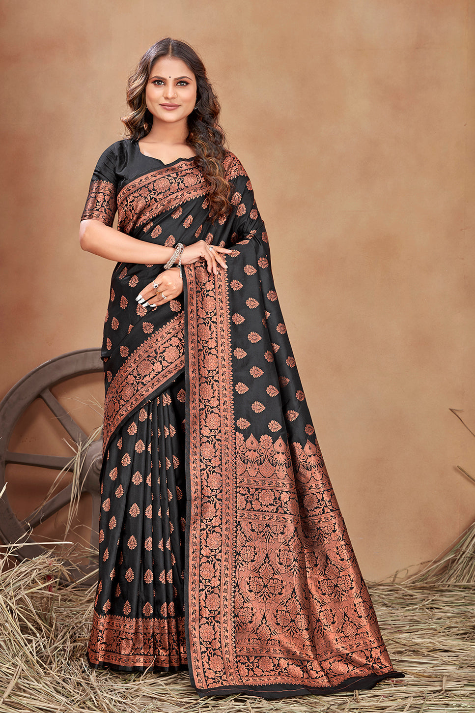 Black woven banarasi silk traditional saree