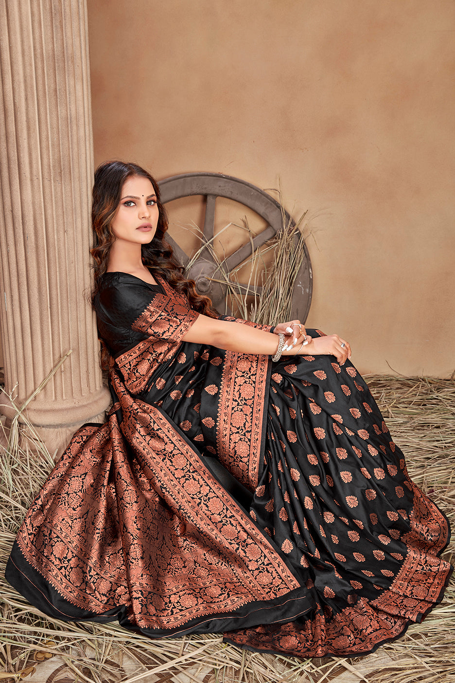 Black woven banarasi silk traditional saree