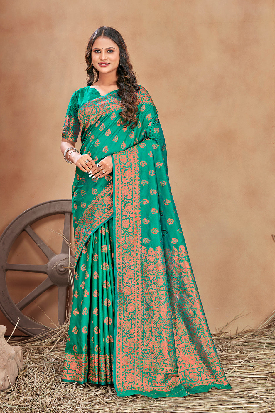 Turquoise woven banarasi silk traditional saree