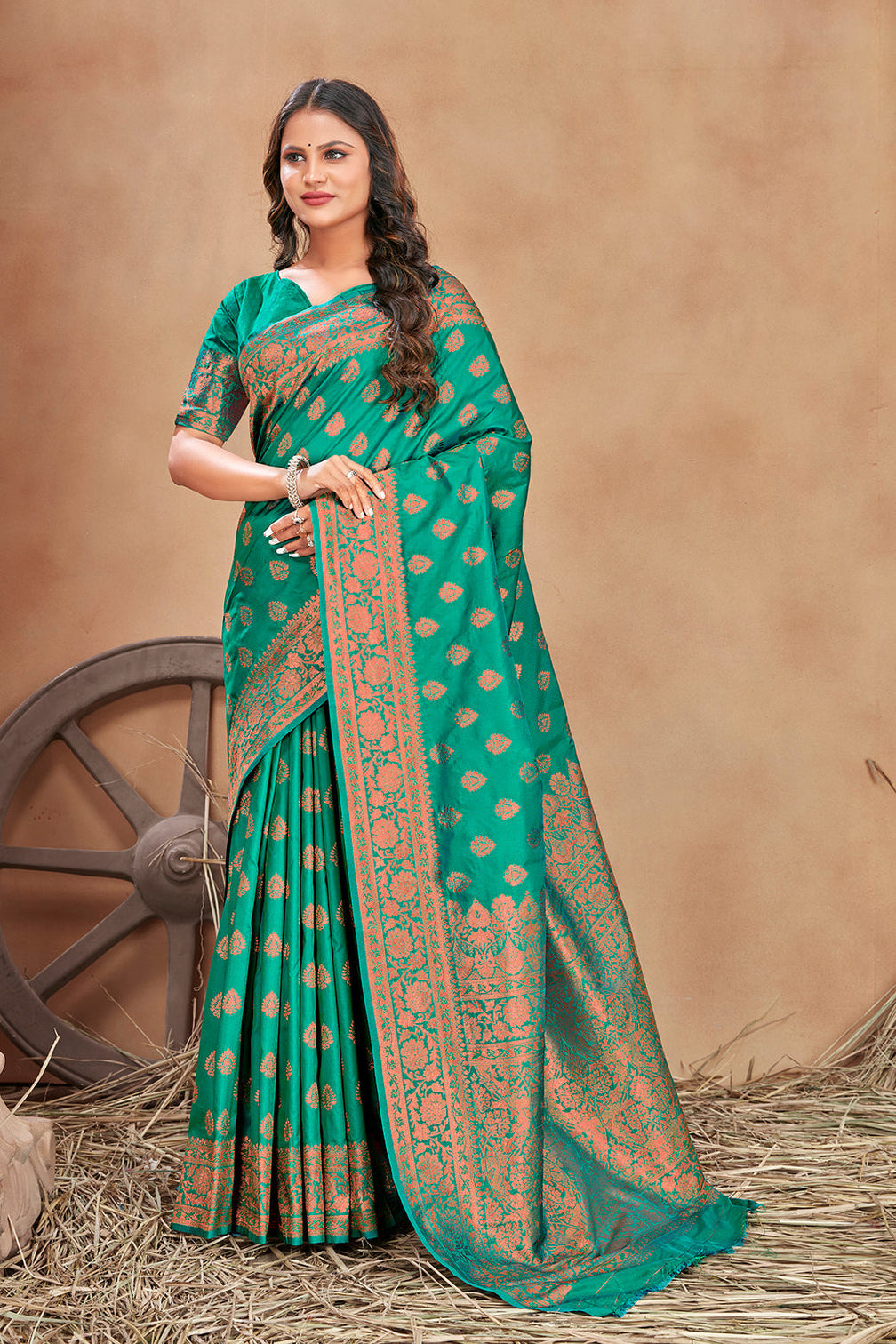 Turquoise woven banarasi silk traditional saree