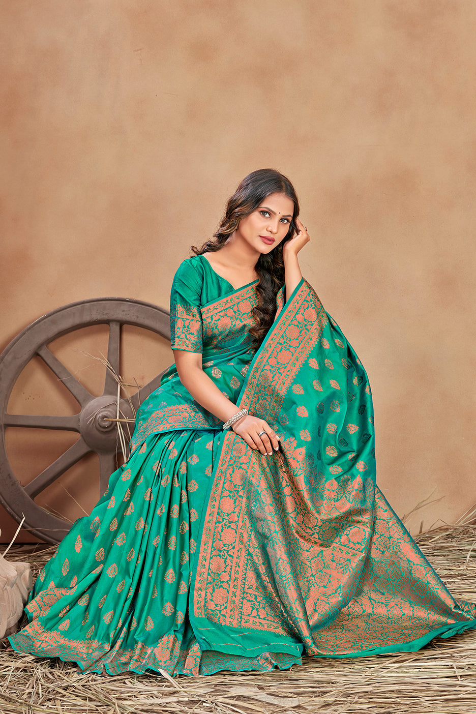 Turquoise woven banarasi silk traditional saree