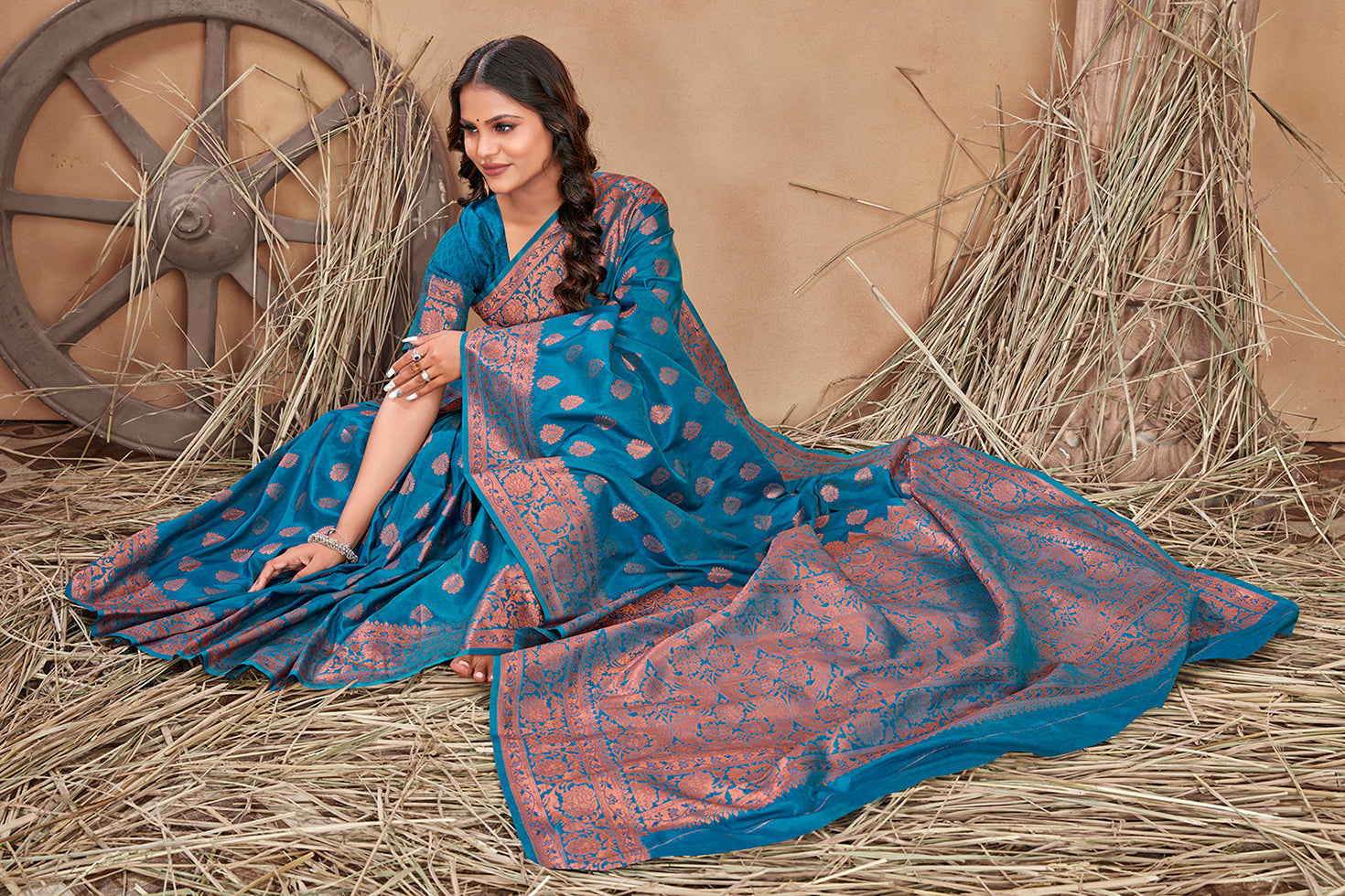 Cobalt blue woven banarasi silk traditional saree