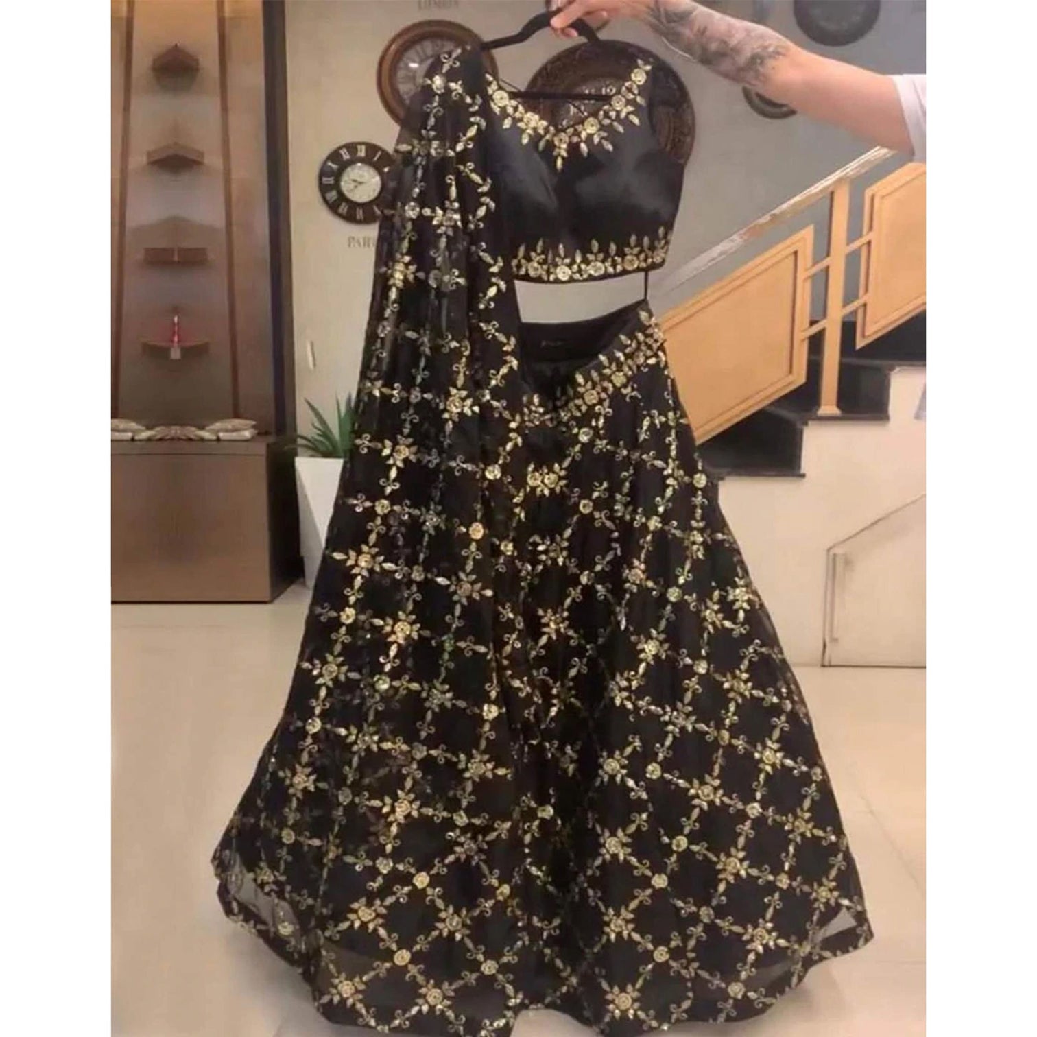 Black Lehenga Choli in Georgette with Heavy Sequence Work
