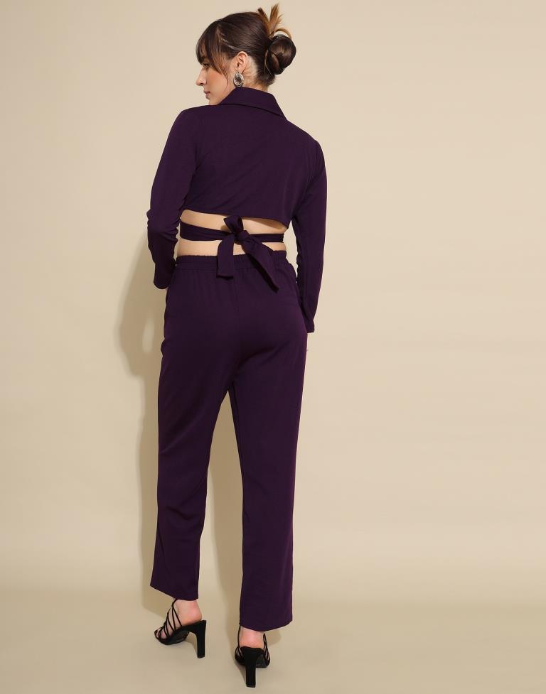 Deep Purple Lycra Plain Co-ords Set