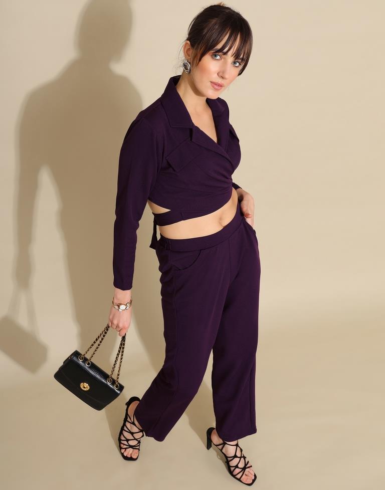 Deep Purple Lycra Plain Co-ords Set