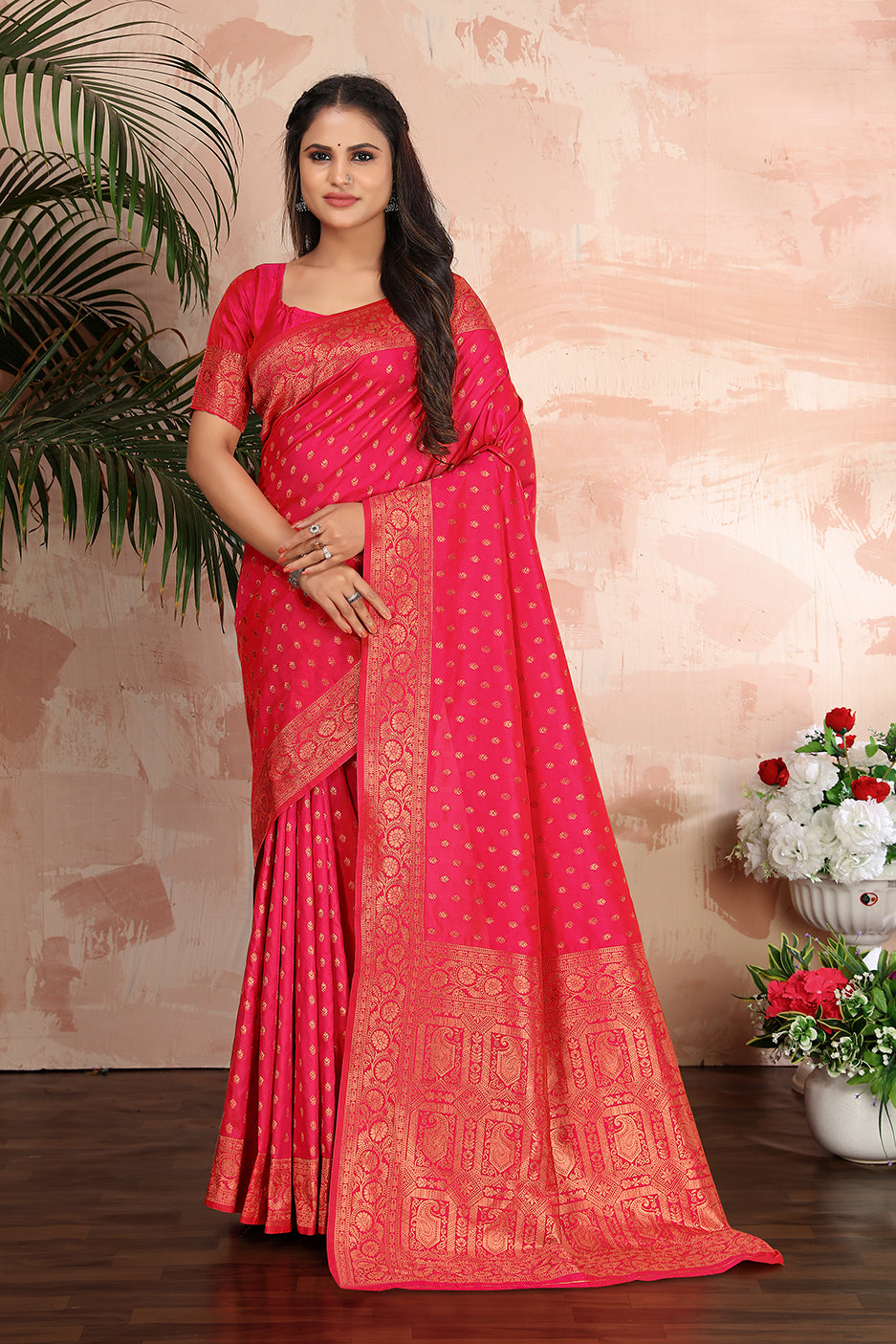 Rani Pink Color Banarasi Silk Zari Work Saree
