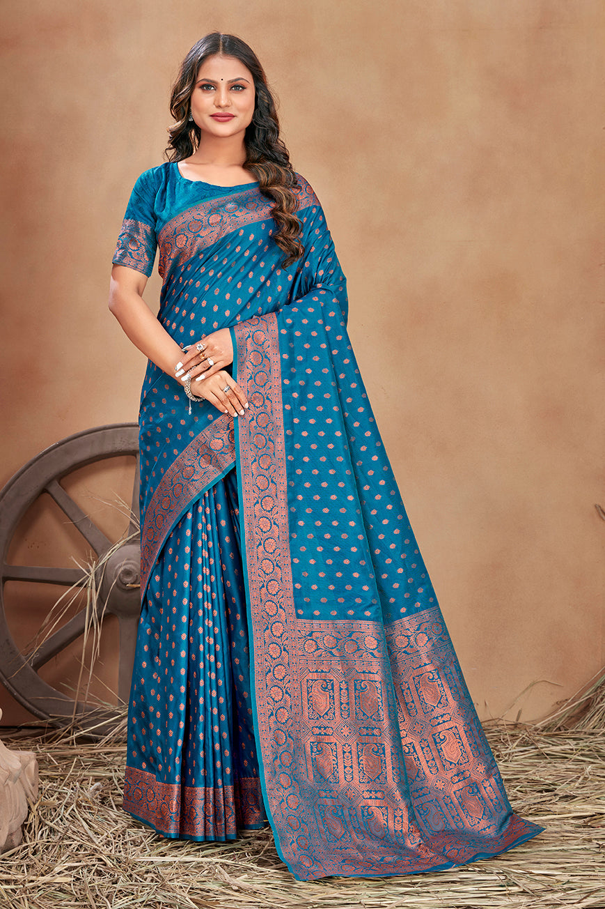 Cobalt blue Color Banarasi Silk Zari Work Saree