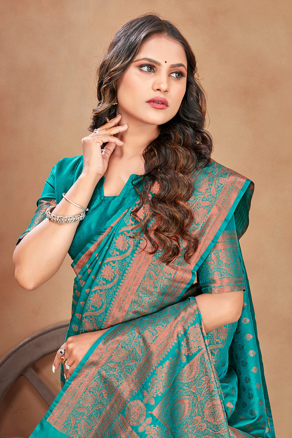 Turquoise Color Banarasi Silk Zari Work Saree